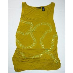 New York & Company Stretch Tank Embellished Shirred Sides Chartreuse Women's XL